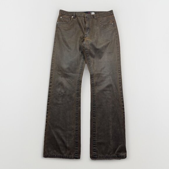 Y2K Projeck Raw Men's Size 33 Dark Brown Waxed Jeans Retro Leather Style VTG - Picture 1 of 9